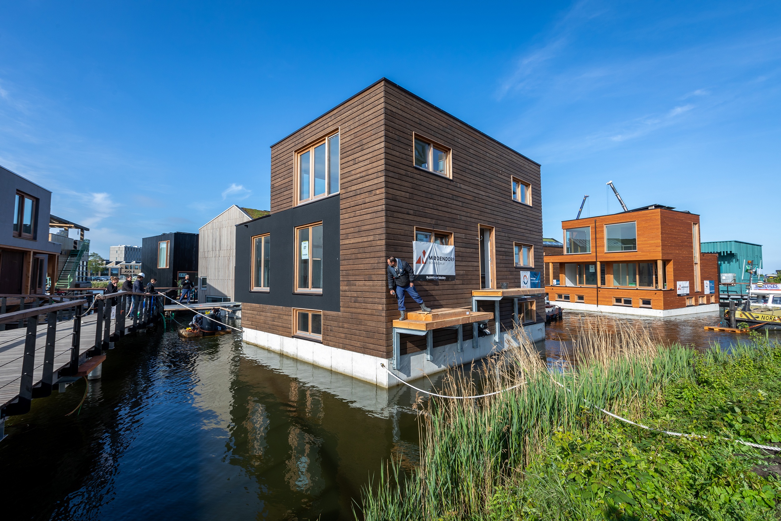 Bamboo X-treme cladding and furniture beams at Schoonschip Amsterdam